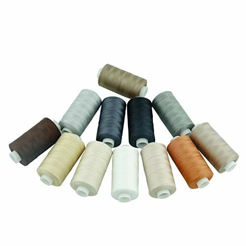 Assorted spools of sewing thread in various colors.