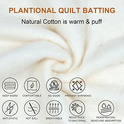 Natural cotton quilt batting, warm and puff with features: keep warm, comfortable, no odor, prevent shrinking, anti-static, not ball, breathable, resistance to bacterial, perspiration moisture absorption.