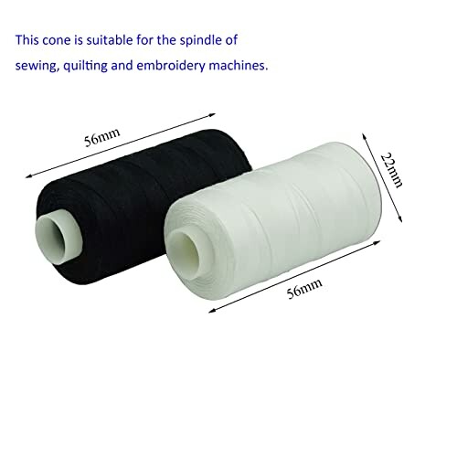 Black and white thread spools for sewing machines.